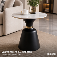 Table basse moderne en dalle de roche ronde, avec piétement en fer noir superposé, durable et écologique, pour salon, fabrication directe usine OEM/ODM
