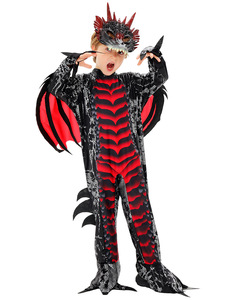 Costume de squelette de dinosaure, combinaison de dragon noir effrayant pour garçon avec masque et ailes, déguisement de dinosaure médiéval pour enfant pour fête costumée - Product Image 5