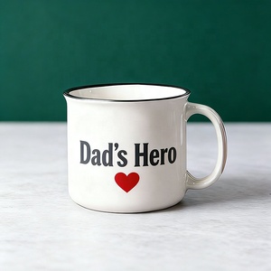 Mug en céramique effet émail personnalisé pour la fête des pères - <span class=keywords><strong>Tasse</strong></span> à café rétro 'Meilleur <span class=keywords><strong>Papa</strong></span>' de 12 oz, cadeau personnalisé pour <span class=keywords><strong>papa</strong></span> avec bord coloré - Product Image 2