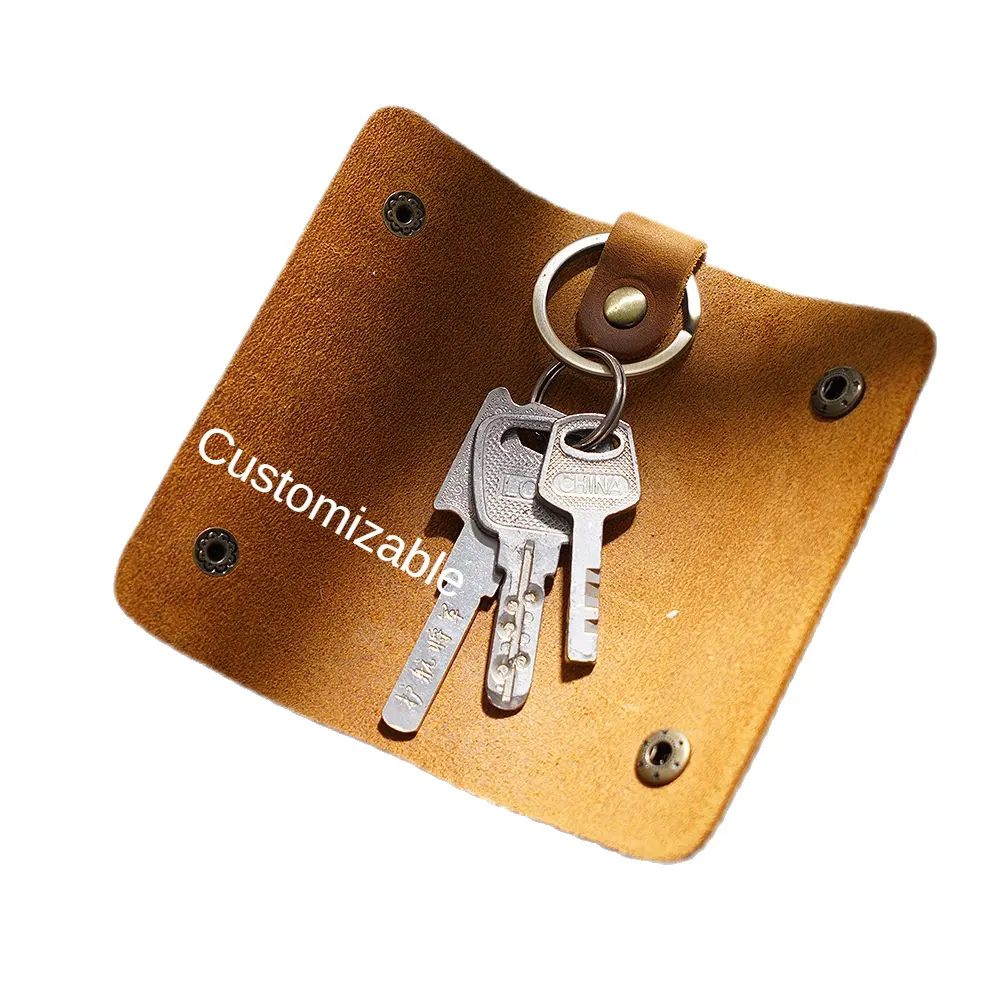 พวงกุญแจหนังแท้พับได้พวงกุญแจรถหนังสำหรับเป็นของขวัญ