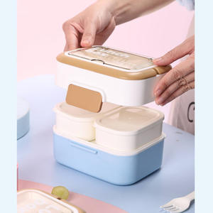 Boîte à lunch rectangulaire colorée et portable avec couvercle en plastique pour les employés de bureau et les étudiants, micro-ondable, double couche, grande capacité - Product Image 5