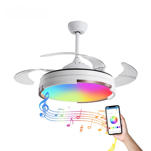 Ventilador de Techo Retráctil de 42 Pulgadas con 3 Aspas de ABS, Luz LED RGB para Interiores, con Altavoz Bluetooth - Product Image 1