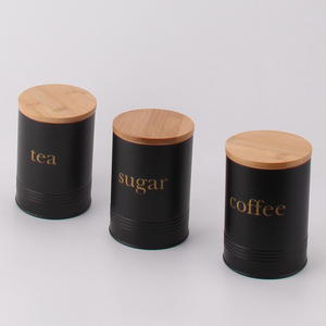 Juego de 3 botes de metal para cocina, juego de almacenamiento con tapa de bambú, ahorro de espacio, para té, café y azúcar - Product Image 4