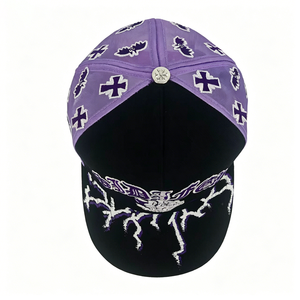 WECONDO Y2K Gothic Style Custom Trucker <strong>Hat</strong> 5 Panel Twill Mesh Cap Purple Cross Bat Embroidery Trucker Cap Visor - Product Image 5