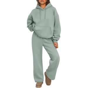 Conjunto de 2 Piezas para Mujer, Sudadera Holgada con Capucha y Pantalones Anchos de Felpa, Ropa Deportiva de Otoño Invierno, Transpirable, de Algodón - Product Image 1
