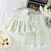 Ensemble deux pièces pour filles, camisole à imprimé floral et pantalon capri, style coréen mignon, vêtements pour bébés, tout-petits et enfants, vente en gros