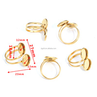 Edelstahl-Doppelrand-Ringrohlinge, vergoldet, verstellbare Ringbasis, runde Cabochon-Fassung für Emaille- und Harzschmuckherstellung