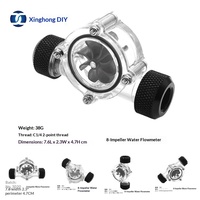 Pengukur Aliran Air Tipe Turbin 8 Bilah Berpendingin Air Komputer Bahan PVC Desain Anti Selip Hitam G1/42 2 Antarmuka 8 Impeller