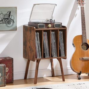 Retro Wooden <b>Record</b> Rack With Storage Shelf For Vinyl Albums And Books Bedroom Living Room Floor <b>Standing</b> Cabinet - Product Image 1