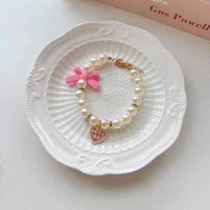 Cute <b>bow</b> cat-specific pearl necklace, pet dog collar, puppy and kitten neck brace decoration - Product Image 4