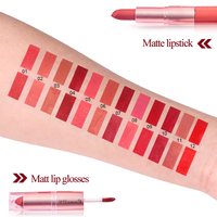 Kit de Rouges à Lèvres Nude Velours Mat 12 Couleurs, Gloss et Teinte à Lèvres 2-en-1 Imperméable Longue Tenue, Ensemble Maquillage Lèvres Sexy Rouge Mat