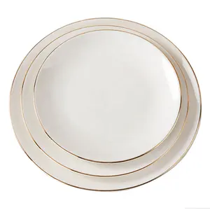 Rifornimento della fabbrica piatto bianco rotondo 7 "8" 9 "pollici con bordo in oro piatto in ceramica porcellana per ristorante