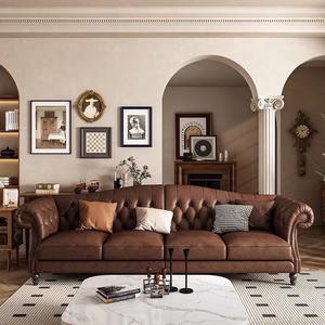 Venta caliente americano clásico estilo Vintage arte Hotel café combinación sala de estar Retro cuero Chesterfield sofá 1 2 3 plazas - Product Image 5