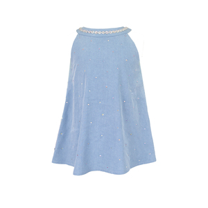 Robes pour Filles Boutique Bleu Ciel Tricotées avec Strass Brodés à la Main Coupe Évasée Communion Fête du Thé Séance Photo Printemps 4-14 Ans - Product Image 2