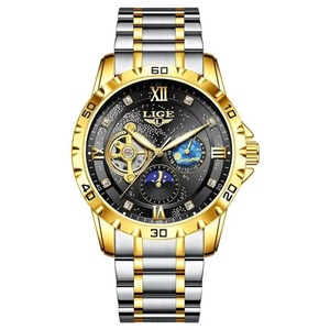 Reloj Mecánico Automático de Lujo para Hombre, con Esfera Estrellada, Visualización de 24 Horas, Fase Lunar, Resistente al Agua, Luminoso, con Movimiento de Esqueleto - Product Image 1