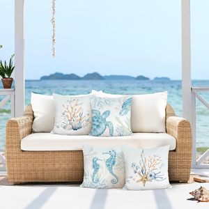 4 taies d'oreiller de plage, motif étoile de mer corail, bleu océan, housse de coussin de canapé, décoration de canapé-lit pour la maison - Product Image 2