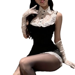 No te pierdas la noche, conjunto de lencería sexy, falda ajustada de encaje puro, uniforme sexy de conejita, tentación para busto pequeño, sin costuras. - Product Image 5