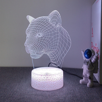 Veilleuse holographique 3D Affichage acrylique LED multicolore Animal Lion pour chambre de garçon