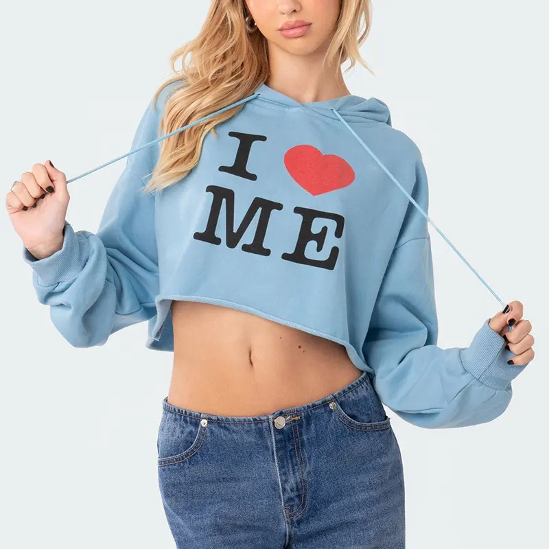 Hot Sale Custom Casual Pullover Crop Top Hoodies Girls Crop Top Cropped Pullover Hoodie