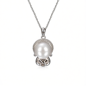 Collier pendentif en argent 925 pour femme XL1362, perle d'eau douce plaquée rhodium, chaîne maille forçat classique pour usage quotidien - Product Image 1