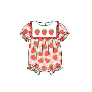 Conjunto de Ropa para Bebé Niña, Modelo SR3870, Personalizado, con Estampado de Flores Rojas de Fresa, Mono sin Mangas al por Mayor - Product Image 1