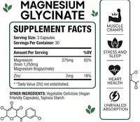 Prix d'usine – Capsules de glycinate de magnésium pur avec zinc – Supplément de magnésium chélaté à force maximale pour adultes, femmes et hommes, favorisant le sommeil