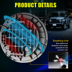 E9 DOT-Phare LED de 7 pouces pour <span class=keywords><strong>Wrangler</strong></span> JK 4 <span class=keywords><strong>portes</strong></span> illimitées, trou respiratoire IP68, feux de croisement 12V 24V 55W 45W - Product Image 4