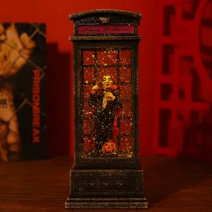2023 New Grey Telephone Booth Vampire And Skeleton Glitter Snow Wind Lamp For Halloween Decoration