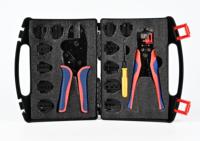 Juego de herramientas multifuncionales de crimpado de cables de acero al carbono OEM HS+D2, alicates manuales con mordazas de cambio rápido y pelacables de orificio cuadrado