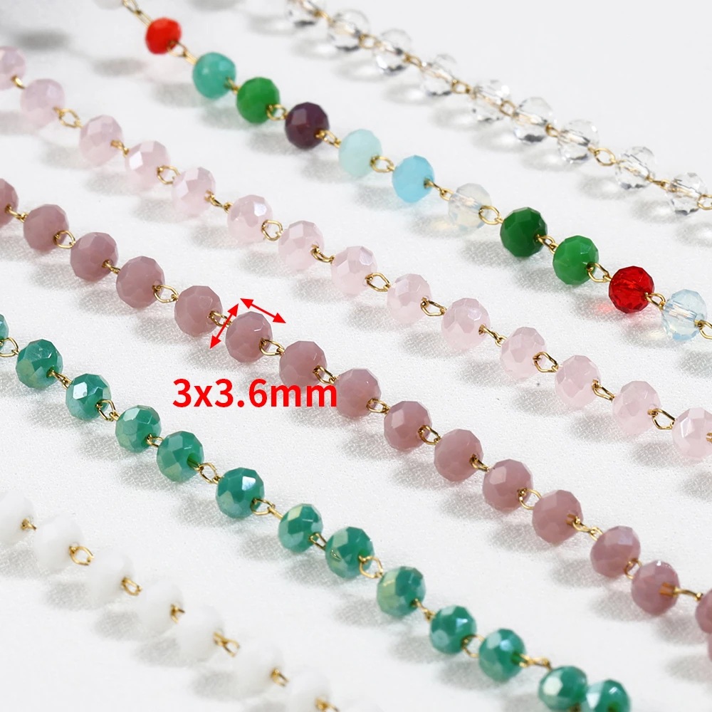 Stainless Steel Colorful Faceted Crystal Beaded Chain Accessories Diy Boho Style Chain for Bracelet Necklace Making