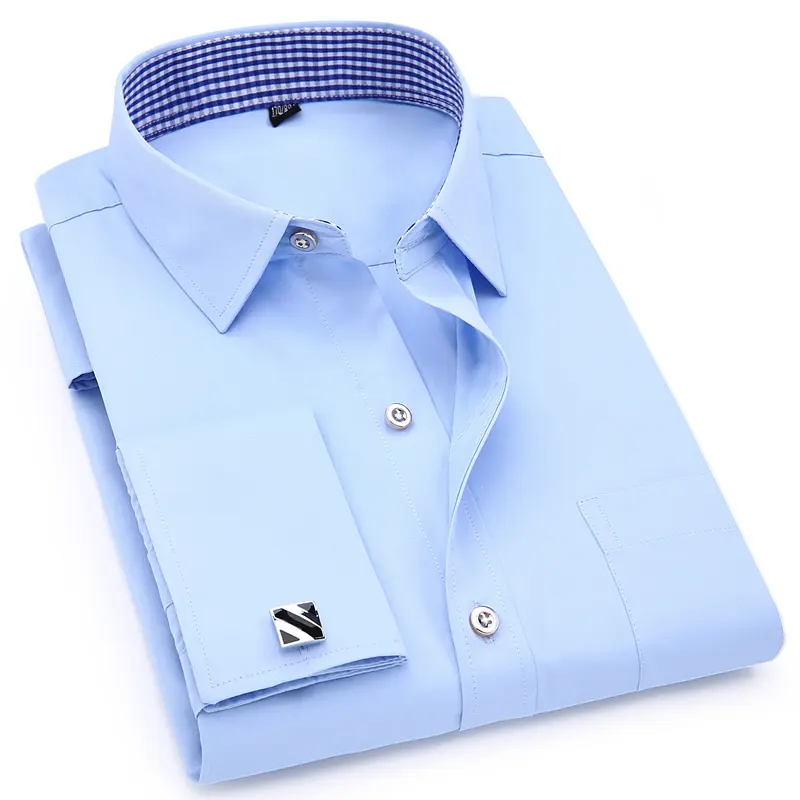 Casual Cufflinks Wedding Banquet Shirt High Quality French Social Business Full Men OEM Service Adults Fit Solid Dress Shirts