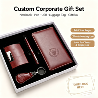 Coffret Cadeau d'Affaires de Luxe Personnalisé avec Logo – Combo 4 Pièces : Carnet en Cuir, Stylo, Clé USB et Porte-clés pour la Reconnaissance des Employés et les Cadeaux d'Entreprise