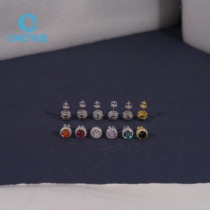Pendientes de Diamantes de Colores, Plata de Ley 925, VVS, 9.1 mm, Pendientes de Moissanita, Joyería Deslumbrante y Brillante, Unisex - Product Image 4