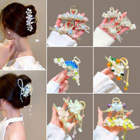 Jepit Rambut Logam Besar INS dengan Rumbai, Jepit Rambut Mutiara, Aksesoris Wanita Korea, Jepit Rambut Model Bunga