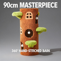 Tour pour chat 3D en forme de tronc d'arbre, 90 cm, moderne, classique, écologique, pliable, facile à assembler, extra haute, 3 marches en forme de champignon, en pin de luxe