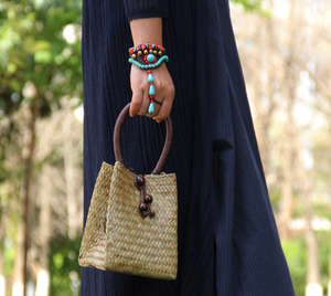 Retro delle donne del sacchetto di <span class=keywords><strong>mano</strong></span> della borsa di paglia di colore per il tempo libero borsa da viaggio borsa da spiaggia rattan sacchetto tessuto - Product Image 2