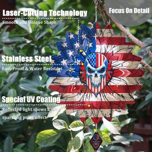 Tourniquet à vent 3D en acier inoxydable de 12 pouces, motif tournesol et drapeau américain, pour la Fête de l'Indépendance, ornement patriotique de jardin - Product Image 4