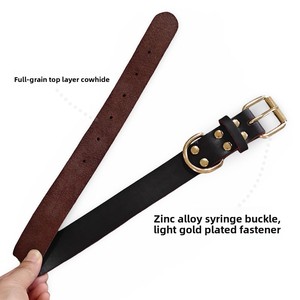 진짜 가죽 강아지 목줄 최상급 소가죽 풀그레인 질식방지 수제 버클 잠금 ZBKJ Dhs-024 사계절용 - Product Image 2
