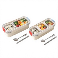 Boîte à bento rectangulaire moderne en acier inoxydable SUS304 de qualité supérieure avec couvercle en PC, paroi extérieure de qualité alimentaire, étanche, 3 compartiments