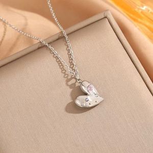 N514 Nuova Collana di Moda in Acciaio Inossidabile con Zirconi Colorati, Lusso Leggero, Cuore Invertito 18K - Product Image 3