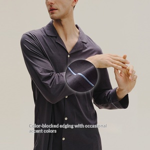 Nuovo Pigiama da Uomo in Cotone Lavorato a Maglia, Traspirante, Semplice, Cardigan Tinta Unita, Maniche Lunghe, Set Pigiama per Uomo - Product Image 2