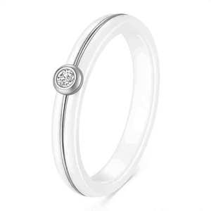 Bague en acier inoxydable et céramique avec diamant, 4 mm, pour femme, à porter au quotidien, coupe brillante ronde, forme géométrique, or blanc et noir - Product Image 3