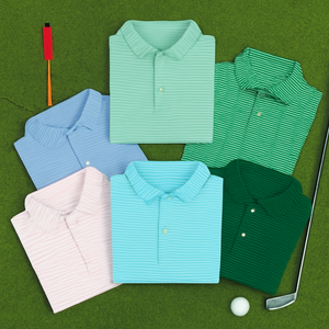 Polo de Golf a Rayas para Hombre, Informal, Transpirable, de Alta Calidad, 90% Poliéster, 10% Elastano, con Logotipo Personalizado - Product Image 1
