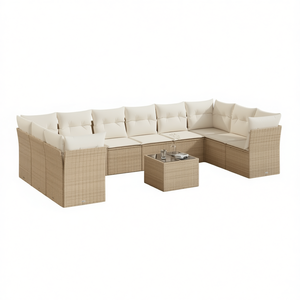 Ensemble de canapés de jardin modulaires en rotin PE beige, 10+ places, mobilier d'extérieur, design contemporain - Product Image 1
