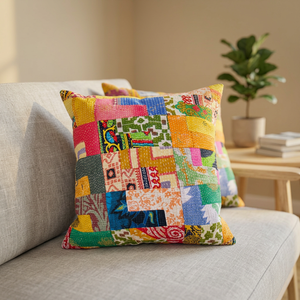 Wholesale Indian 100 percent Cotton Sari <b>Patchwork</b> Cushion Covers - Product Image 4