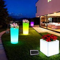 Pot de fleurs solaire LED blanc personnalisé IP65, en plastique lumineux pour l'aménagement paysager, l'éclairage extérieur de la cour, de la villa et de la pelouse