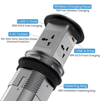Enchufe Universal Neumático Retráctil Oculto con Cargador Inalámbrico Integrado para Muebles de Oficina, Enchufe Elevable de 10A