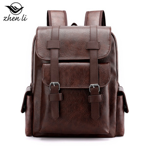 Sac à dos en cuir PU souple Zhen Li 20-39L avec compartiment pour ordinateur, sac de voyage unisexe pour étudiants - Product Image 4