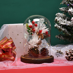 Mini <span class=keywords><strong>arbre</strong></span> de noël floqué pour Table avec lumières, <span class=keywords><strong>arbre</strong></span> à bouteille à piles avec dôme en verre - Product Image 3