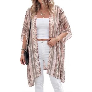 <b>Summer</b> Kimono <b>Cardigan</b> For Women Boho Floral Short Sleeve Swimwear Cover Up Loose V Neck Beach Wear Light Weight Fashion Top - Product Image 3